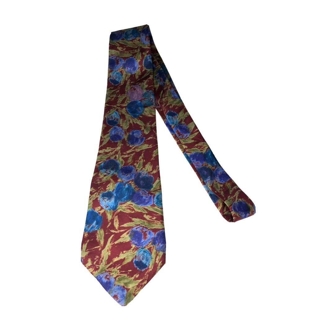 Surrey Sophisticates Men's Neck Tie Red, Blue, Gold & Purple Floral 100% Silk